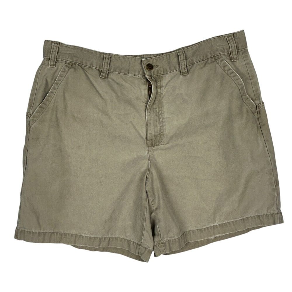 Eddie Bauer Shorts Mens 38 Khaki Twill Beige 100% Cotton‎ No Stretch Canvas